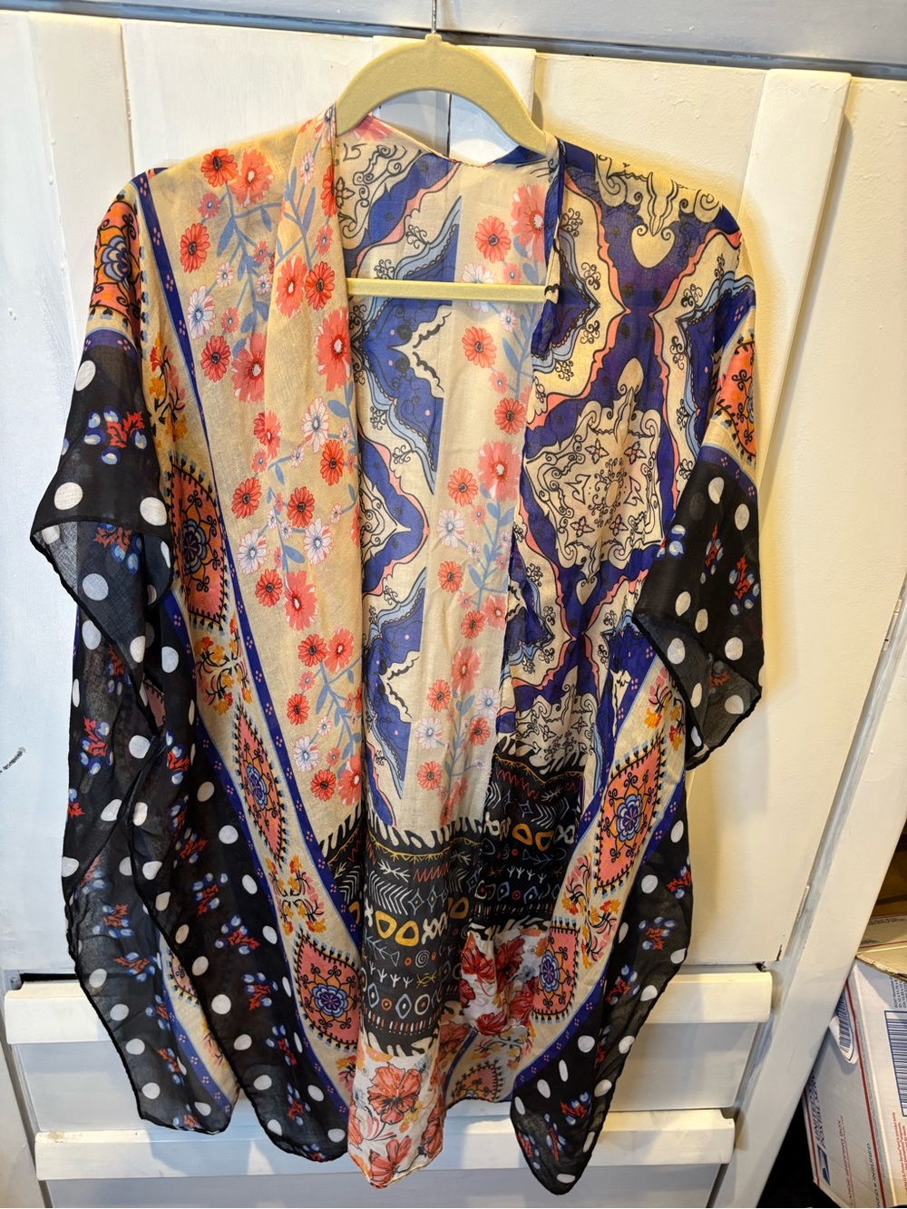 Floral & Paisley Sheer Kimono Cardigan - Black, Cream, Blue, Coral